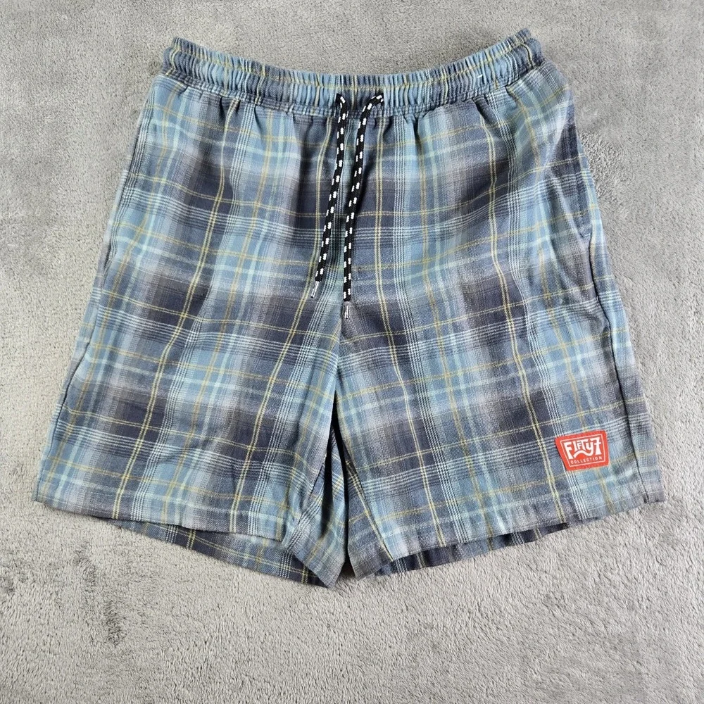 Fifty7 By Jacks Surfboards Shorts Mens 26x7 Small Blue‎ Green Plaid Flannel